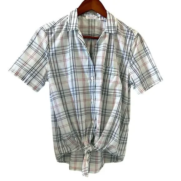Equipment Keira Tie Front Shirt In Mint Julep Multi Plaid Size S - Picture 1 of 11